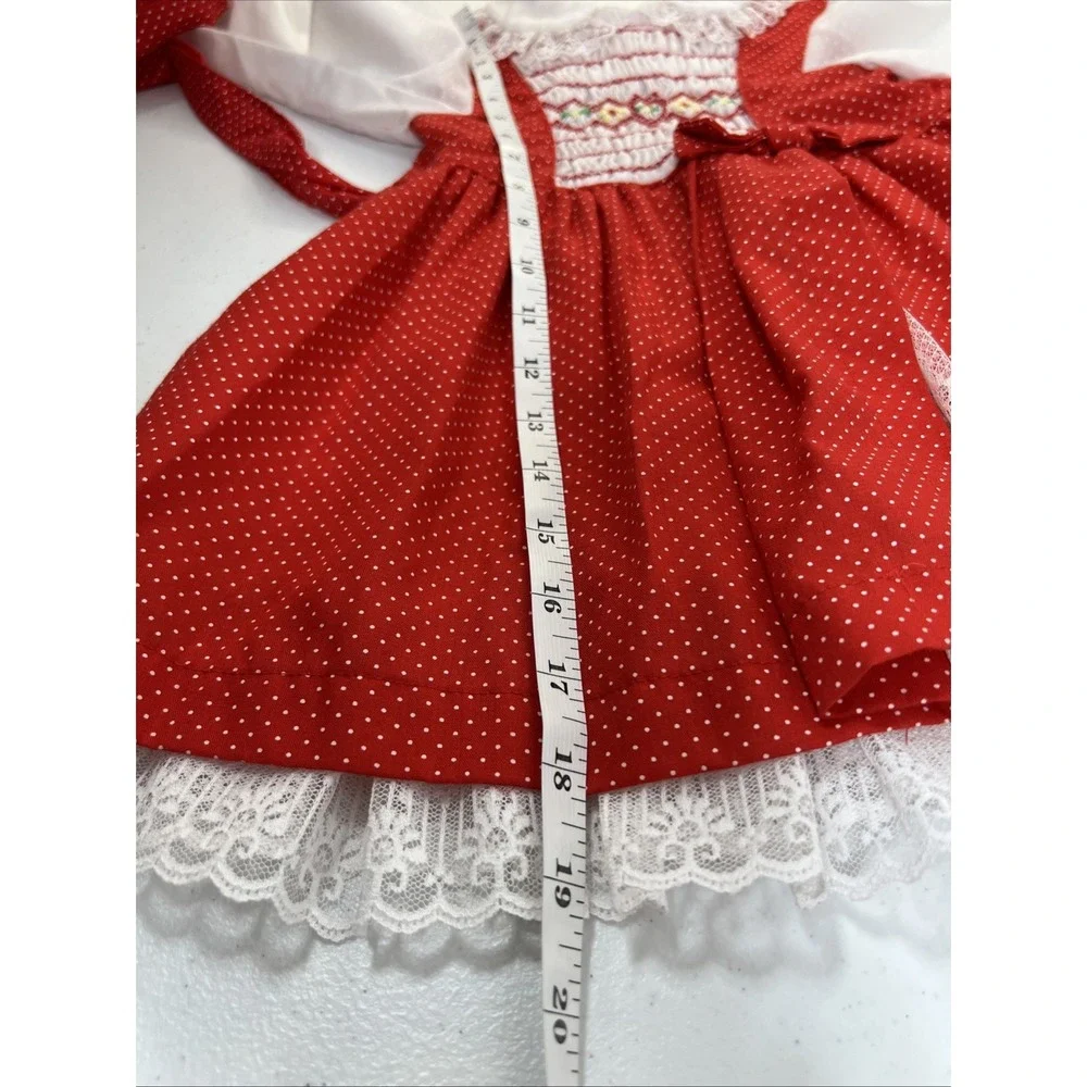 Vintage Polly Flinders Girls Red & White Polka-Dot Lace Smocked Dress Size 3T